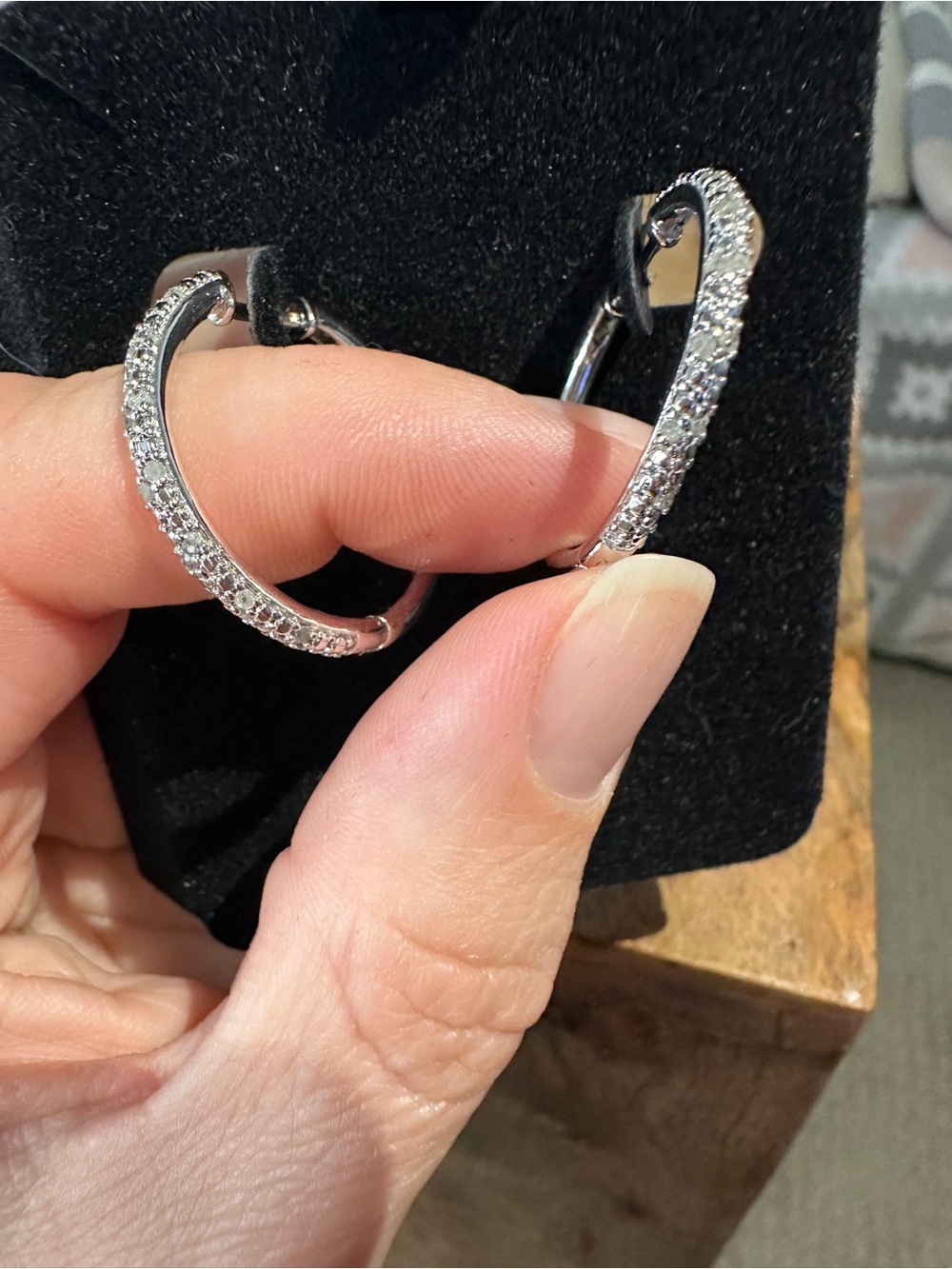 Sterling Silver Hoop Earrings with Pavé Accents - Silver